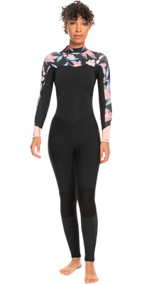 2024 Roxy Dames Swell Series 4/3mm Rug Ritssluiting Wetsuit ERJW103124 - Anthracite Paradise